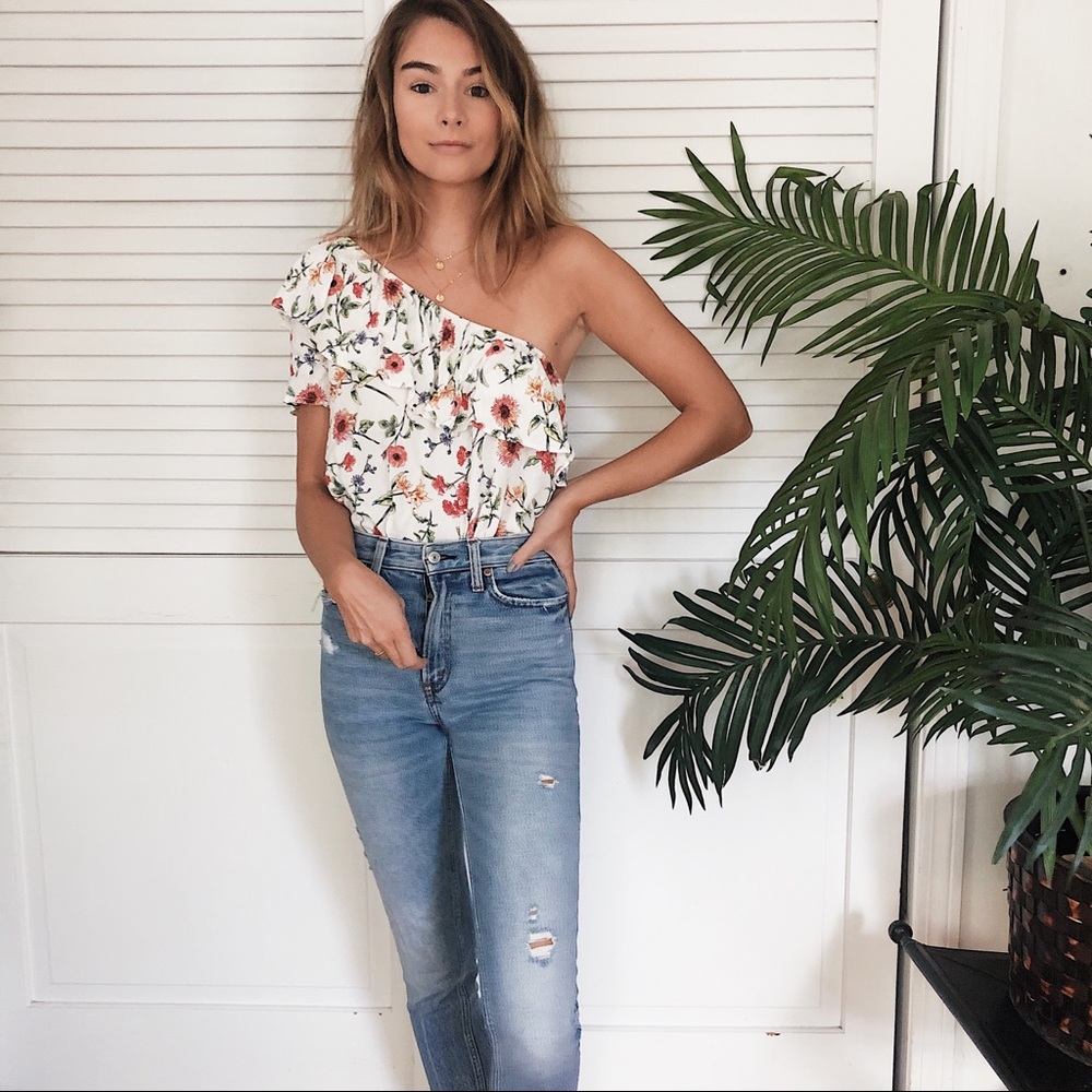 American Eagle Floral Off the Shoulder Ruffle Top